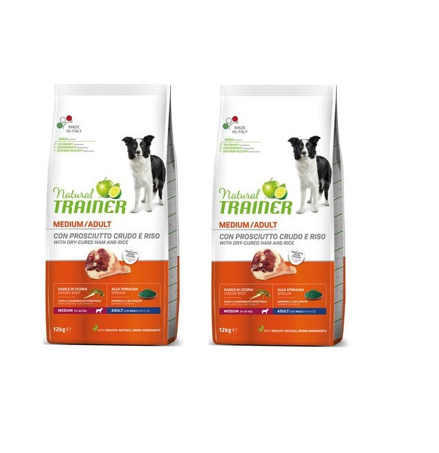 2x12kg Natural Trainer Medium Adult con Prosciutto Crudo e Riso 2x12kg Natural Trainer Medium Adult con Prosciutto Crudo e Riso